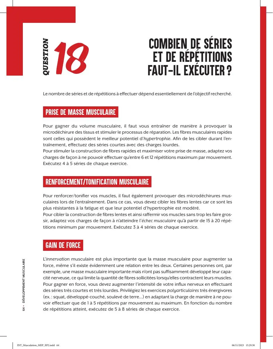 Page du livre consacrée au choix du nombre de séries et de répétitions
